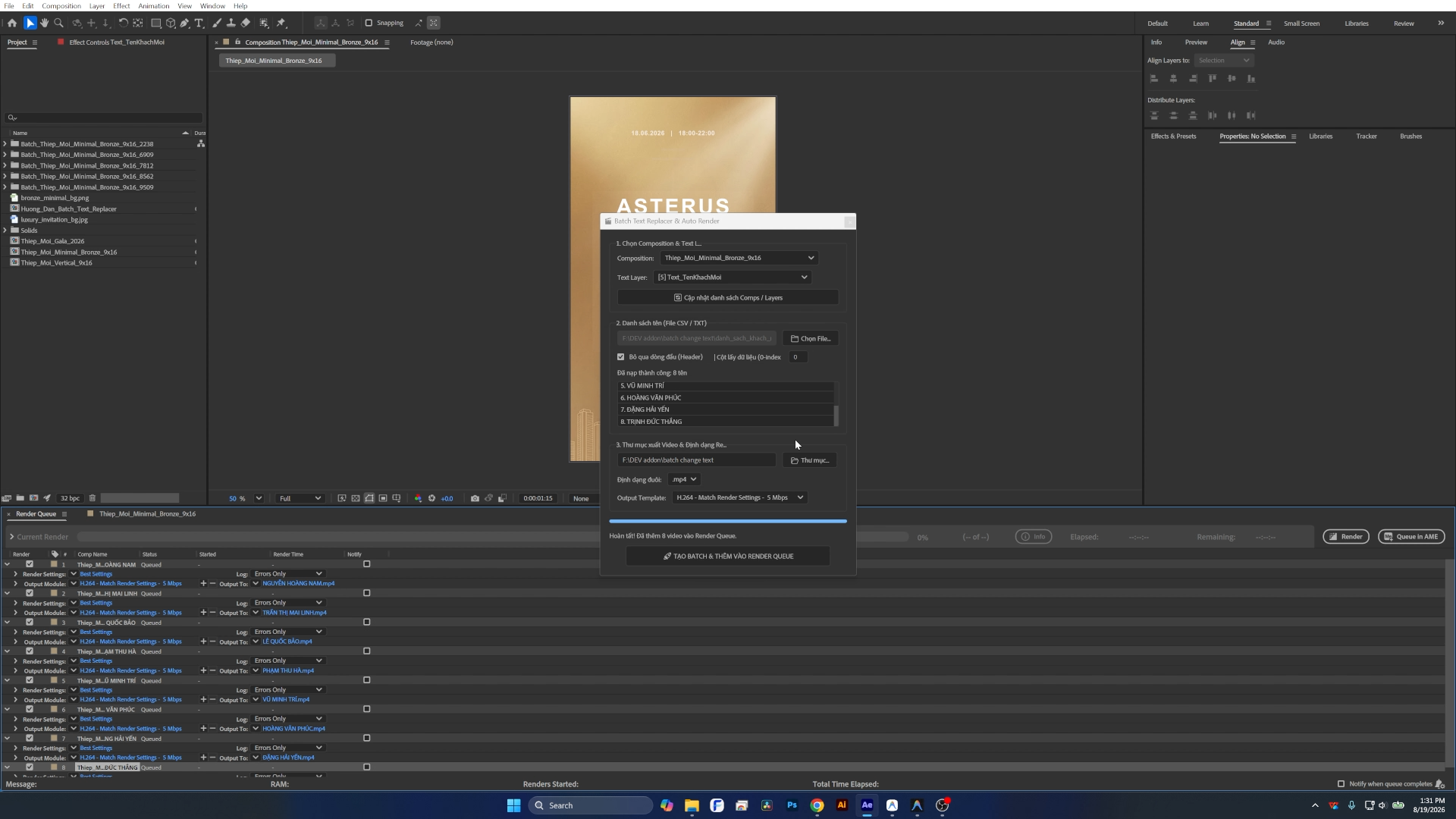 Hướng dẫn tự động thay Text và Render hàng loạt trong After Effects | Batch Text Replacer Script