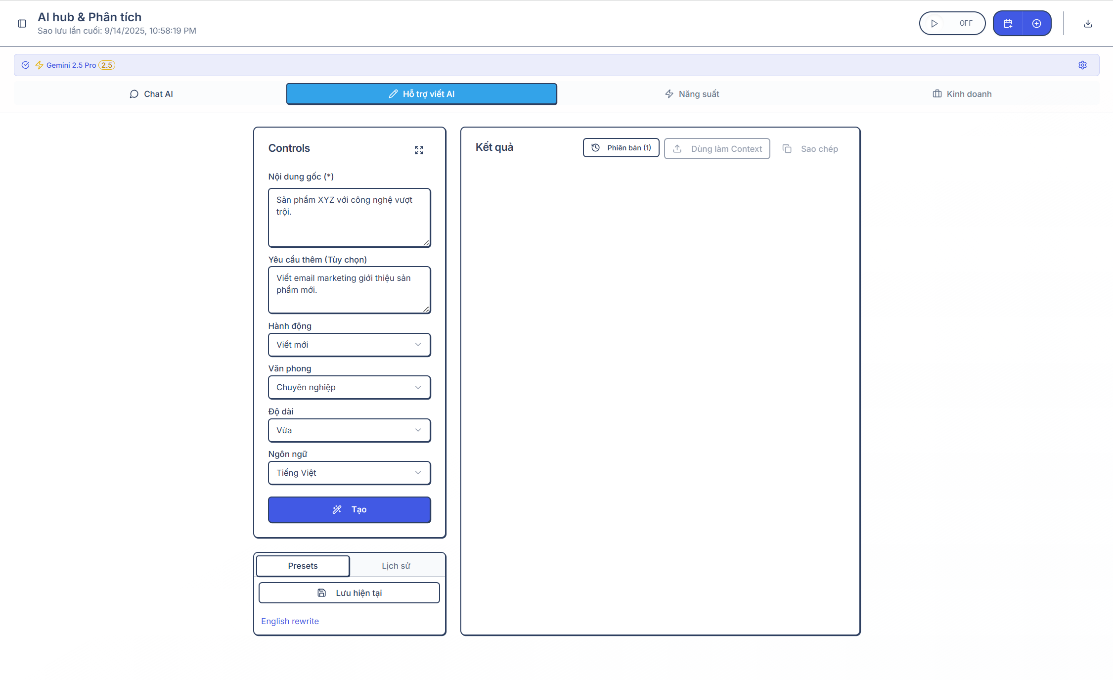 AI hub trong Freelance Flow