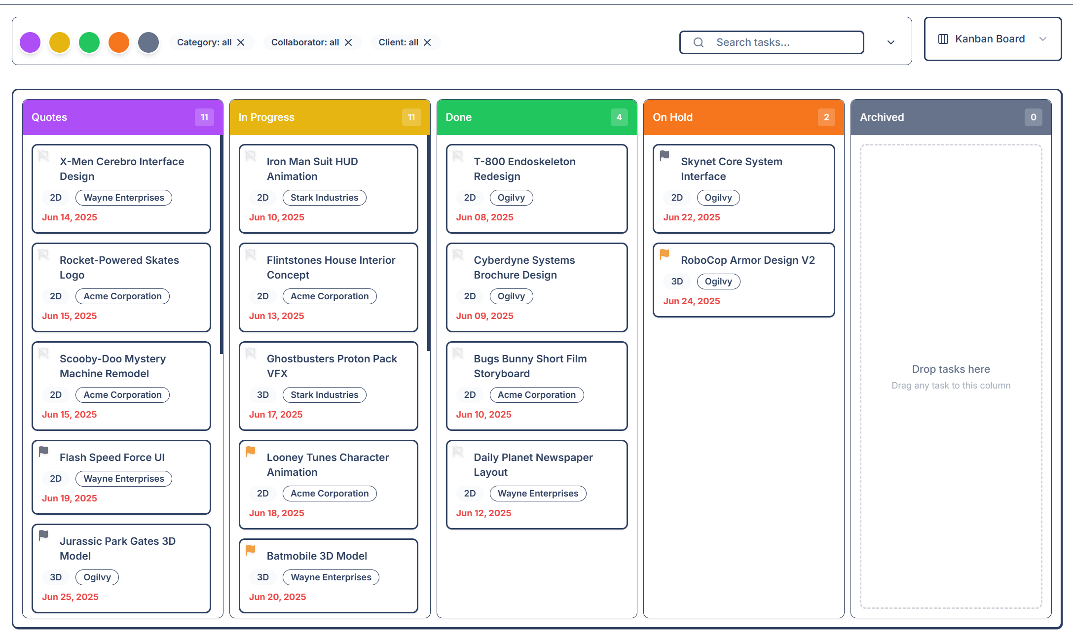 Chế độ xem Kanban trong Freelance Flow